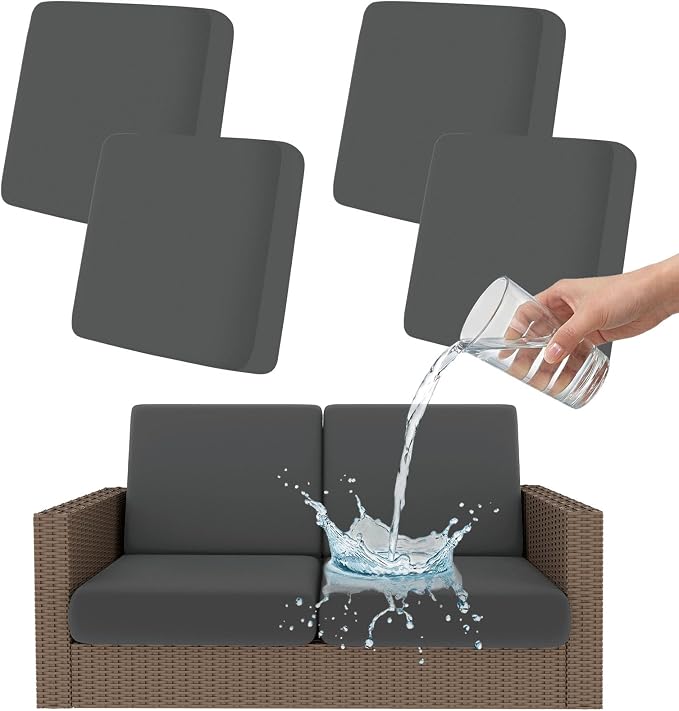 Smiry Waterproof Patio Cushion Covers, Stretch Outdoor Couch Slipcovers Replacement Washable Furniture Protector Sofa Chair Seat Cover for Dogs and Pets (4 Pcs, Dark Grey)