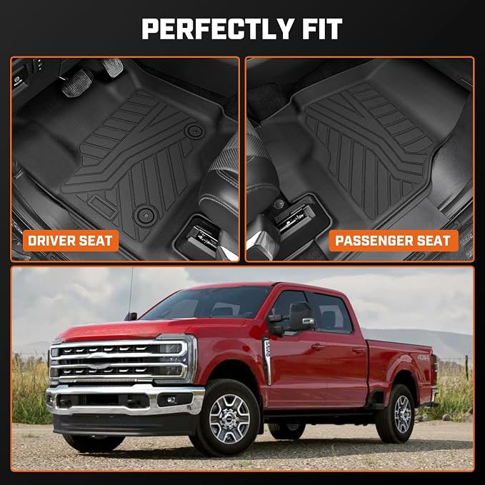 Mixsuper Floor mat for 2017-2026 Ford F-250/F-350/F-450 SuperCrew (Crew Cab) & SuperCab (EXT Cab) w/Factory Vinyl Flooring,All Weather TPE Floor Liners for F-250 Accessories,Anti-Slip Car Mats