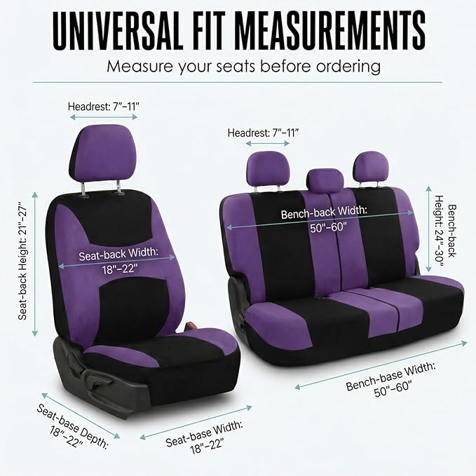 FH Group Full Set Car Seat Covers Cloth, Universal Fit combo, Set with Steering Wheel Cover and Seat Belt Pad fits Most Cars, SUVs, Trucks Purple