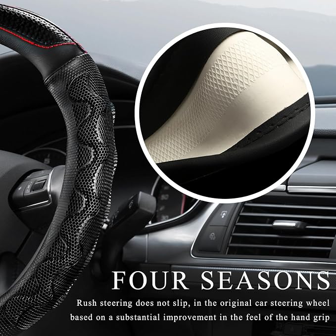 Car Steering Wheel Cover, 15 Inch Anti-Slip Steering Wheel Cover Protector with 3D Honeycomb Design, Universal Steering Wheel Covers for Truck SUV, Car Accessories (Black,Round Shape)