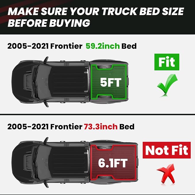 LASFIT Bed Mat for Nissan Frontier 2005-2021 5FT/59.2 Inches(Not Fit 6FT), All Weather TPE Custom Fit Truck Bed Mat Pickup Bed Liner, Black