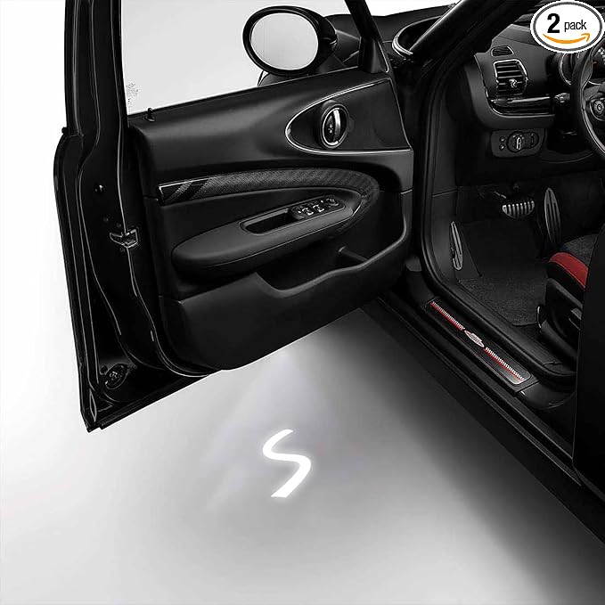 2Pcs Car Door Lights Projector for R55 R56 R57 R58 R59 R60 R61 F55 F56 F57 Car Door Logo Light Colorfast Courtesy Projector Laser Puddle lamp Welcome Lights Ghost Shadow Light Accessories (White S)