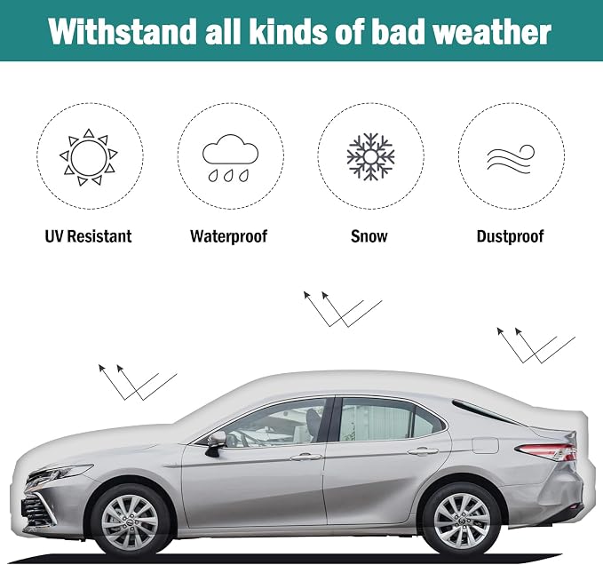 Car Cover Custom Fit for Toyota Camry 1996-2026, for Honda Accord 2001-2026, Waterproof All Weather for Automobiles Full Exterior Cover Rain Sun UV Protection with Door Zipper