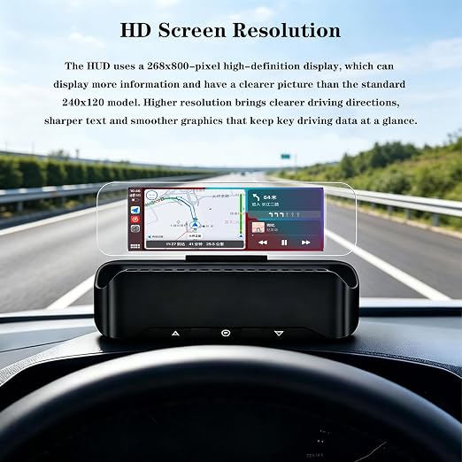 HUD Car GPS V3 Ultra HD Head-Up Display Equipped with Wireless CarPlay, Android Auto Diagnostics Speed Warning Plug-in Plug-and-Play Navigation OBD Car Dashboard Windshield Projector Speedometer
