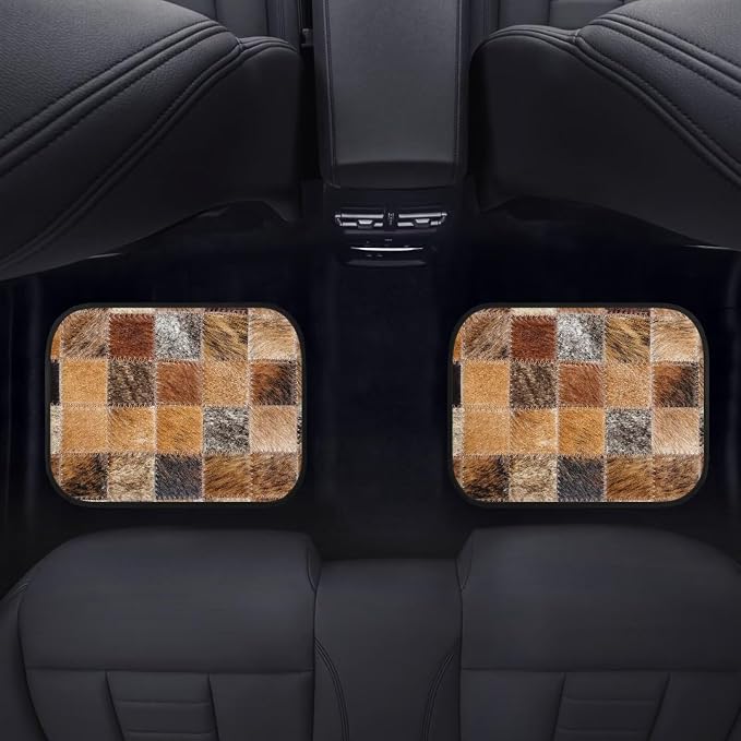 Faux Cowhide Patchwork Print Car Floor Mats Set of 4 Retro Cow Fur Pattern Universal Vehicle Floor Carpet Decorative Auto Front Rear Foot Rugs for Trucks SUV Sedan