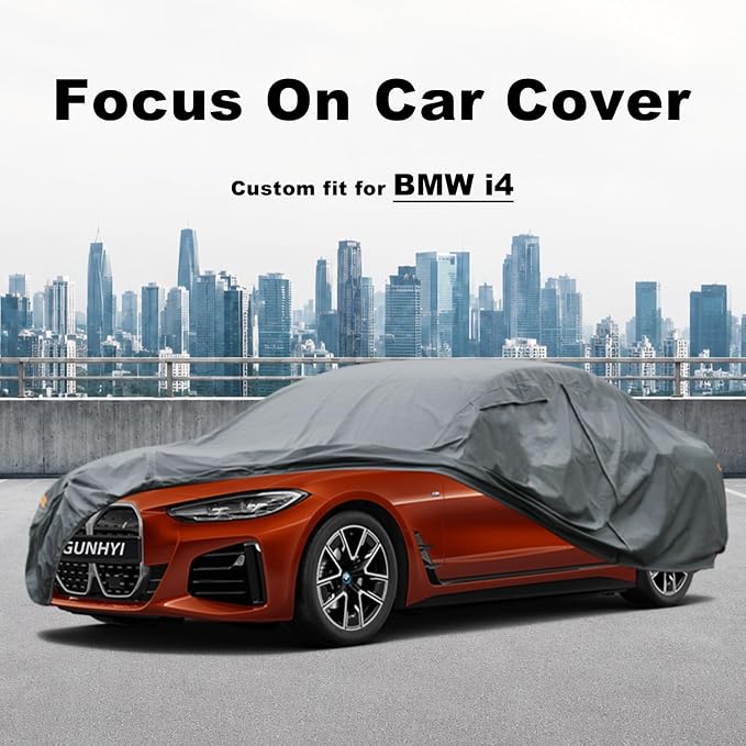 GUNHYI Premium Car Cover Custom Fit BMW i4, 16 Layers Heavy Duty Car Cover Waterproof All Weather with Zipper Door for Sun Rain Snow Dust Uv Protection