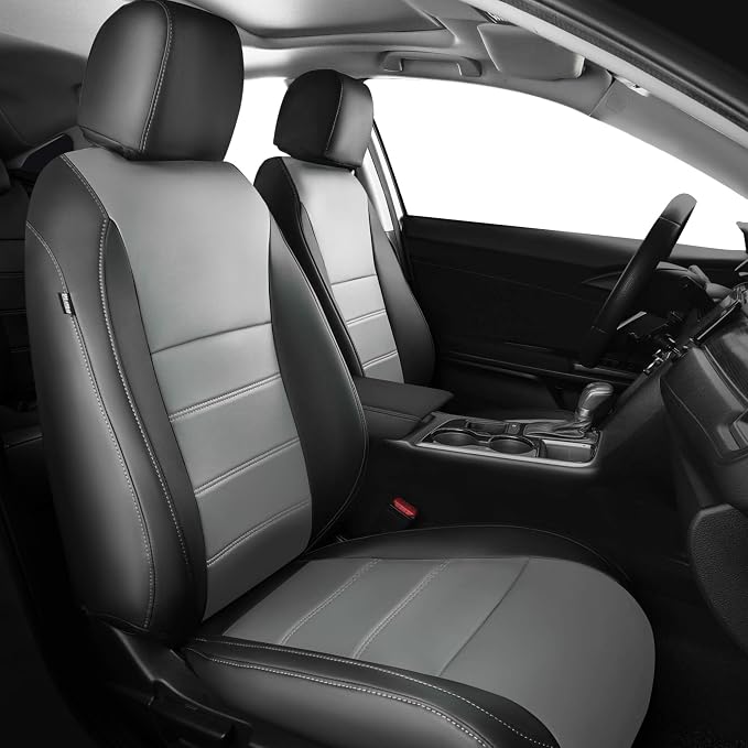 Seat Covers for Honda Civic Sedan 4DR Sedan EX 2022-2024 & Sport, Hybrid Sport 2025-2026, Faux Leather Car Seats Cover Full Set Waterproof, Black Grey (60/40 Split Seatback-with Rear Armrest)