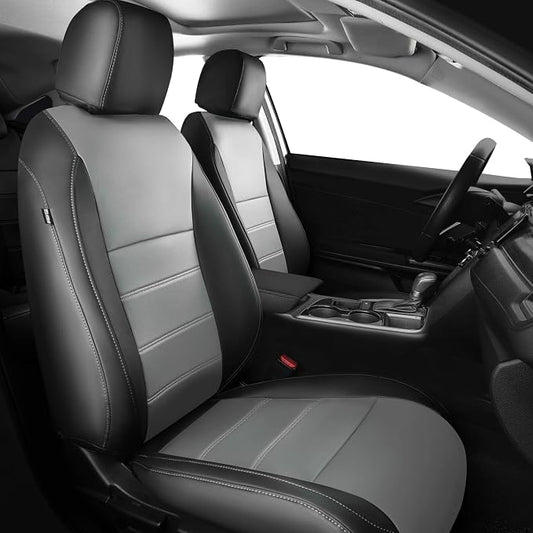 Seat Covers for Honda Civic Sedan 2022-2024 Touring &2025 2026 Hybrid Sport Touring, Faux leather Black Grey Leather Car Seats Cover Full Set for car - Rear Row 60/40 Split Bench - Black Grey