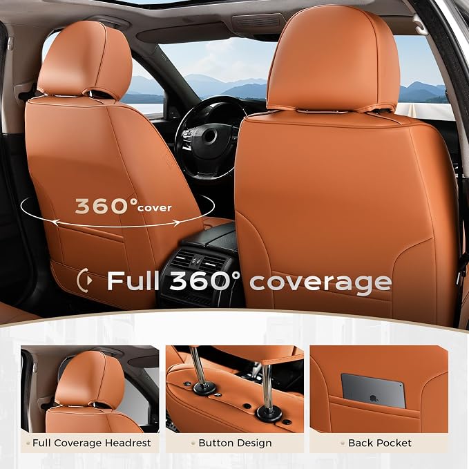 Coverado Car Seat Covers, Seat Covers for Cars, Waterproof Leather Auto Seat Protectors, Leather Car Seat Cushion, Car Interiors Accessories Universal Fit for Most Cars