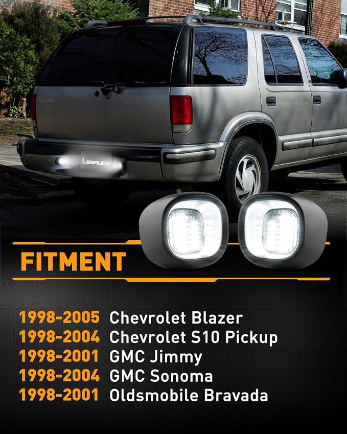 LESAUCE Upgraded LED License Plate Lights Compatible with Chevy Blazer GMC Jimmy Sonoma, 6000K White, Tag Lamp Assembly Replacement, IP68 Waterprooof, Pack of 2