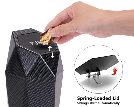 Ginsco Car Trash Can with Lid, Cup Holder Garbage Can for Car, Garbage Bin Cars Accessories for Interior, Leakproof Small Trash Bin, Mini Trash Can for Cars, Home, Office (Carbon Fiber Pattern)