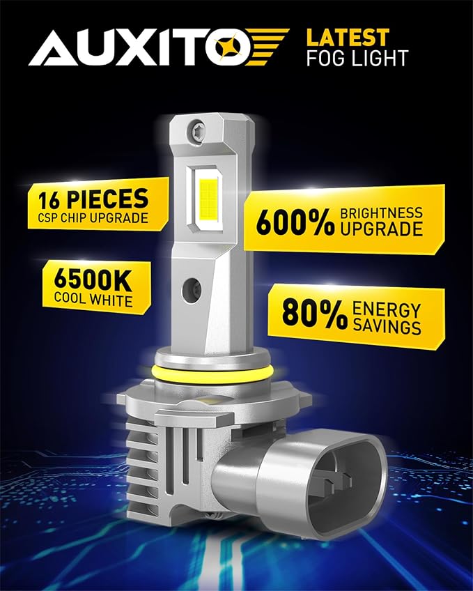 AUXITO 9145/9140/H10 LED Fog Light Bulbs or DRL, 600% Super Brighter 6500K Cool White Light, 9145 Fog Lights Replacement for Cars, Non-polarity, Pack of 2