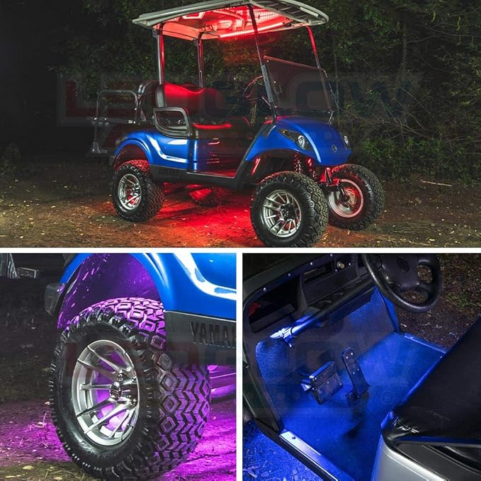 LEDGlow 12pc Million Color LED Golf Cart Underglow Kit for 12V 4-Seater | Includes Canopy, Wheel Well & Interior Tubes, Accent Neon Lights Fit EZGO Yamaha Club Car ICON, 10 Solid Colors, 16 Modes