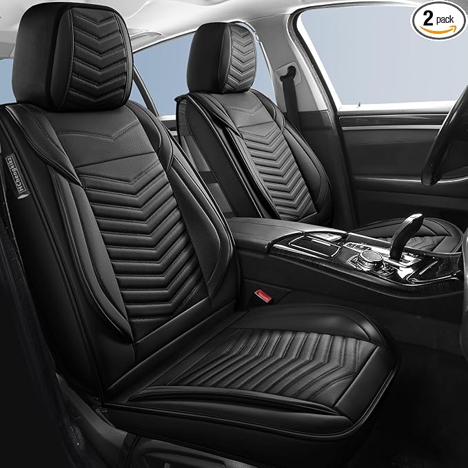 HChengkikz Front Car Seat Cover, Waterproof Faux Leather (Black) | Easy Maintenance, Airbag Compatible, Universal Fit For Most SUVs Trucks Pick-ups Sedans
