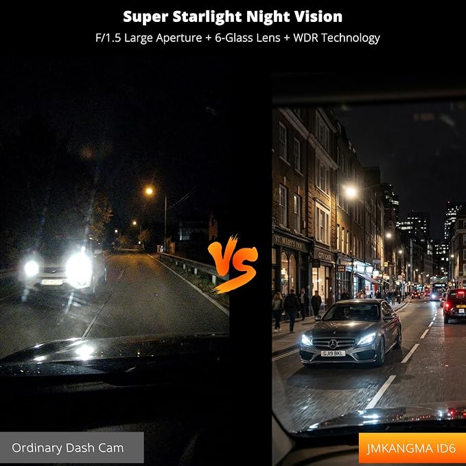3 Channel Dash Cam 4K+2K+2K, 170° Ultra Wide Angle Triple Car Camera, Pro Night Vision, 5GHz High-Speed WiFi (2.4X Faster), GPS, G-Sensor, 24H Parking Mode, 64GB Card Included JMKANGMA