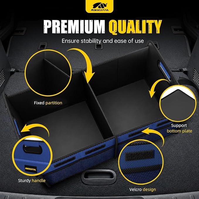 MIKKUPPA Car Trunk Organizer - 70L Collapsible Trunk Organizer with Reinforced Handles for Groceries, Car Storage Organizers for SUV Auto Truck Van with Non Slip Bottom (Blue)