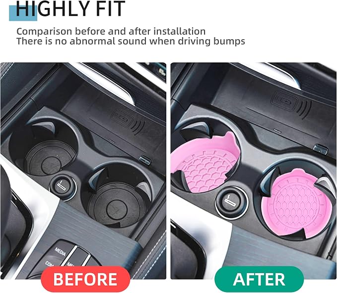 Amooca Automotive Cup Holders Universal Car Cup Coaster Waterproof Non-Slip Sift-Proof Spill Holder Car Interior Accessories 2 Pack Pink