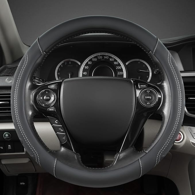GIANT PANDA Microfiber Leather Steering Wheel Cover for Honda Accord,Civic,CR-V,HR-V,Pilot(Black+Gray Line-Standard Size)
