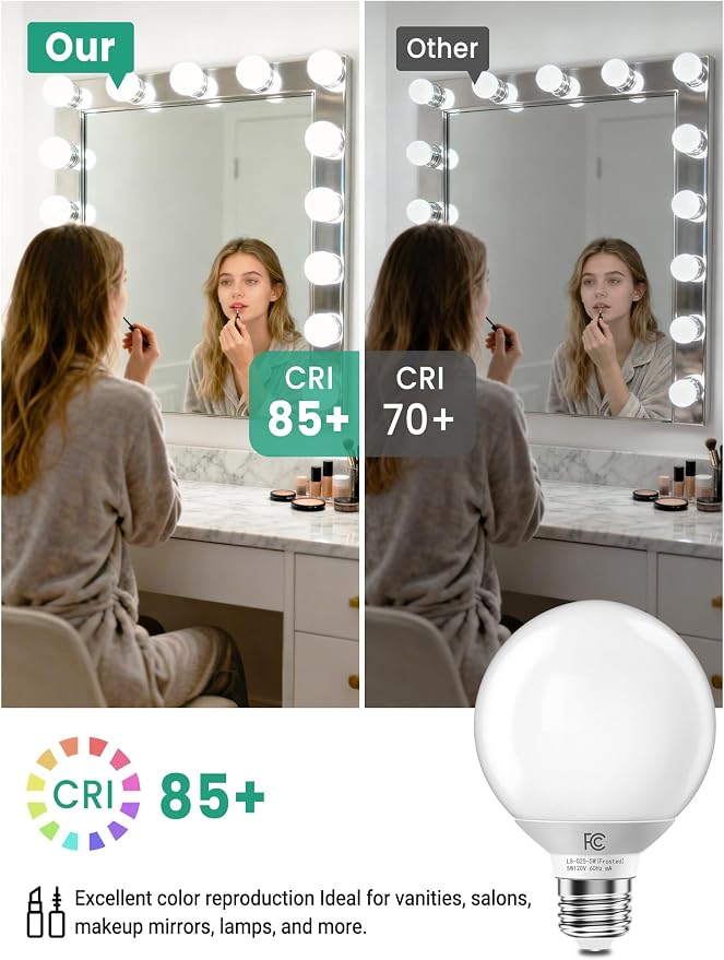 TJOY G25 LED Globe Light Bulbs, Vanity Light Bulb for Bathroom 40W Equivalent, 4000K Natural White E26 Base, Round Decorative Bulb for Vanity Makeup Mirror, CRI85+, 450LM, Non-Dimmable, UL, 4 Pack