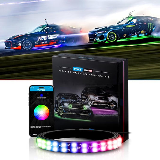 TYPE S TOURING ITEMS Automotive Neon Accent Light Kit, Formula Drift Pro Series Smart LED Exterior Light Kit with App Control, Professional Grade Lights Underglow Kit for Car, 4 Mulitcolor RGB Strips