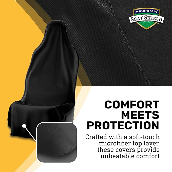 UltraSport Waterproof Towel Car Seat Cover, Universal Fit, Sweatproof & Odor-Resistant Front Seat Protector, Quick-Dry, Machine Washable for Gym, Pets, Travel, Outdoor Adventures, Black, 2-Pack