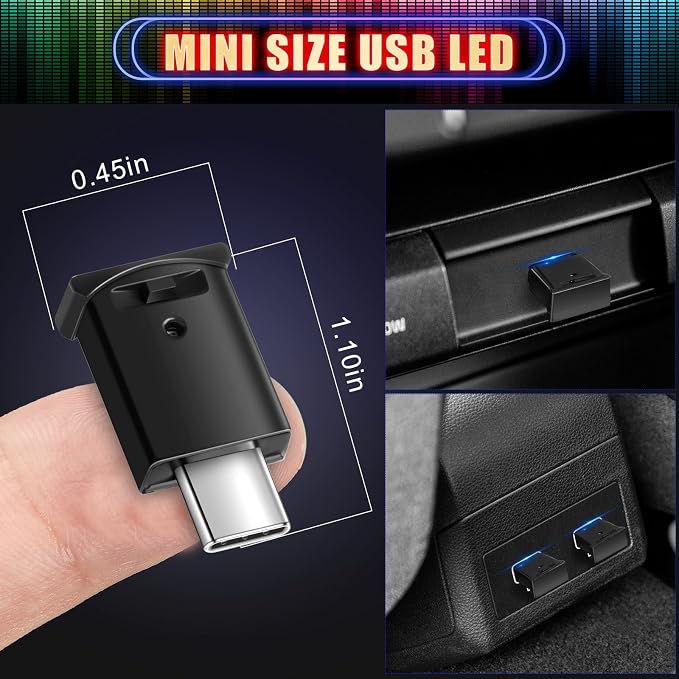 Frienda 2 Pieces Mini USB LED Light, Car LED Interior Lighting 5v Smart USB Atmosphere Light, Laptop Keyboard Office Decoration Night Lamp, Adjustable Brightness, 8 Colors (Type C)