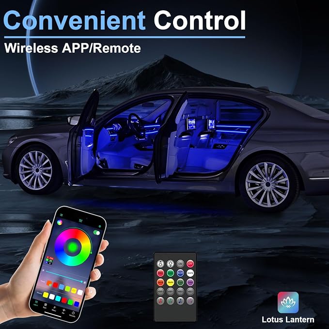 Interior Car Lights with APP/Remote Control RGB 6 in 1 Ambient Lighting Kit | 16 Million Color & 29 Preset Modes, USB Powered, With 315 Inches Fiber Optic, Music Mode Inside Car Lighting Accessories