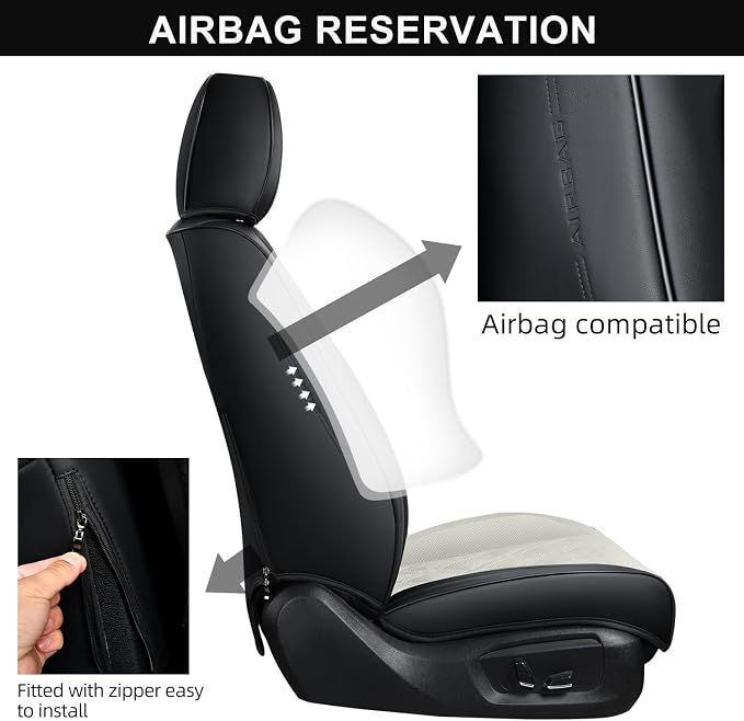 Car Seat Covers Front Pair, Breathable Leather Automotive Front Seat Covers with Headrest, Universal Automotive Vehicle Seat Cover for Most Sedan SUV Pick-up Trucks, Black&Beige