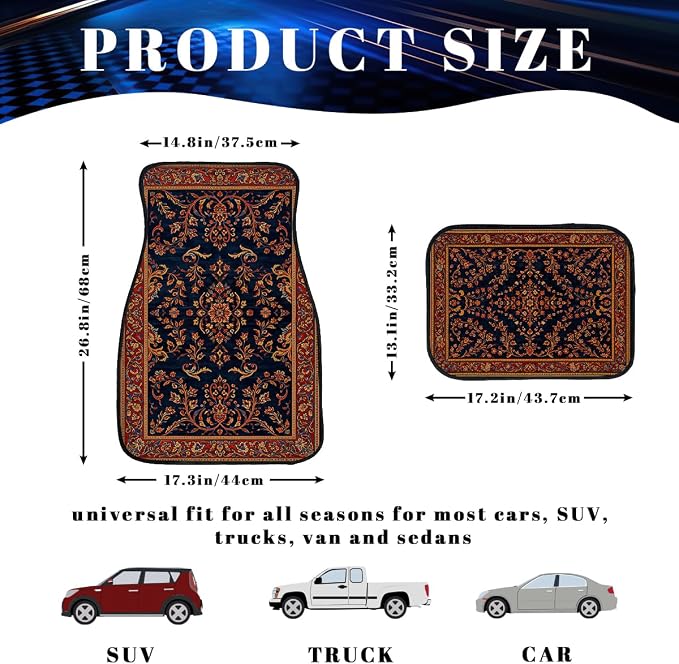 Botanical Car Floor Mats Set of 4 Black White Minimalist Floral Silhouette Automotive Foot Mats Rugs Carpet for Car Non-Slip Auto Car Accessories Universal Fit Car Accessories for Truck