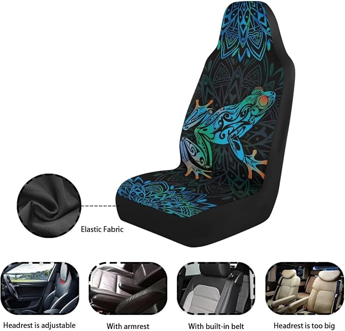 Boho Mandala Car Seat Covers for Front Seats Bohemian Tree Frog Decorative Car Seat Covers Front Set Driver Seat Cover for SUV,Vans,Sedans,Trucks