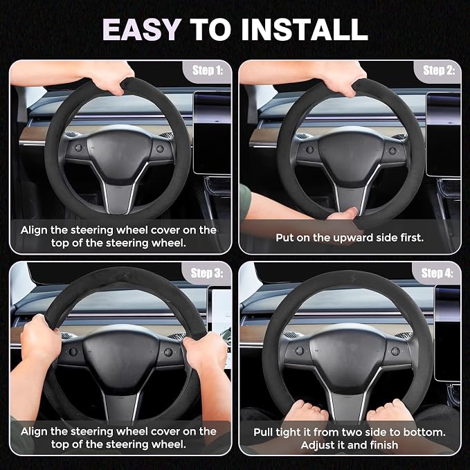 FLORICH Winter Steering Wheel Cover, Microfiber Suede Car Steering Wheel Covers with Anti-Slip Lining, Breathable Elastic Car Steering Wheel Protector Soft, Universal Standard Size 14-15 inch