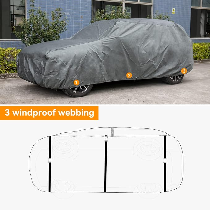 XCAR Waterproof SUV Car Cover, All Weather, Fits SUVs Up to 187" | Windproof Buckles, Breathable Fabric, UV, Rain, Snow & Dust Protection, Soft Non-Scratch Lining, Indoor & Outdoor Use