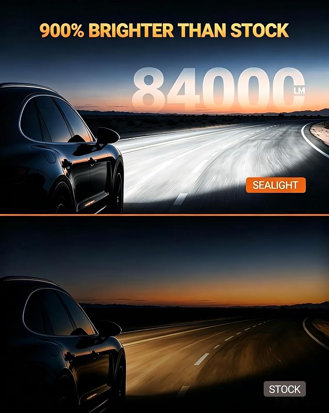 SEALIGHT X6S H11 LED Headlight Bulbs, 15X 84000LM Brightness Light Bulbs, 6000K Cool White with 25000RPM Cool Fan, 5Mins Plug-N-Play, 10-Year Extended Lifespan IP68 Waterproof, Pack of 2