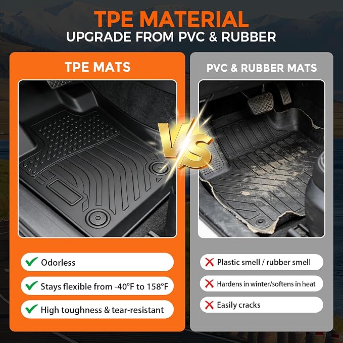 Floor Mats for Dodge Hornet GT/GT Plus & R/T Plug-in Hybrid 2023-2025 | Custom Fit Heavy Duty TPE All Weather Protection, Waterproof Non-Slip Black (Two-Row Floor Mats & Cargo Liner)