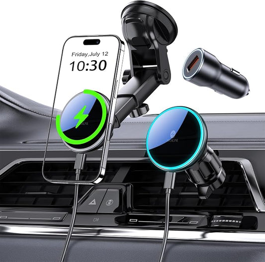 MOKPR Only for iPhone Magsafe Car Mount Charger, Magnetic Phone Holder for Your Car Charger Dash Windshield Vent Magnetic Wireless Car Charger Mount for iPhone 17 16 15 14 13 12