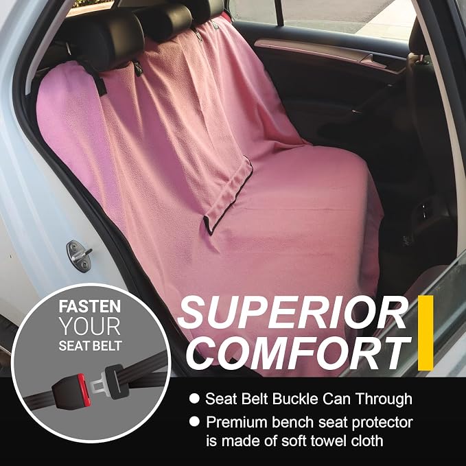 Back Seat Cover for Car Trucks Van SUV Jeep,Waterproof Rear Bench Towel Seat Covers for Dogs and Kids,Automotive Backseat Protector (Pink)