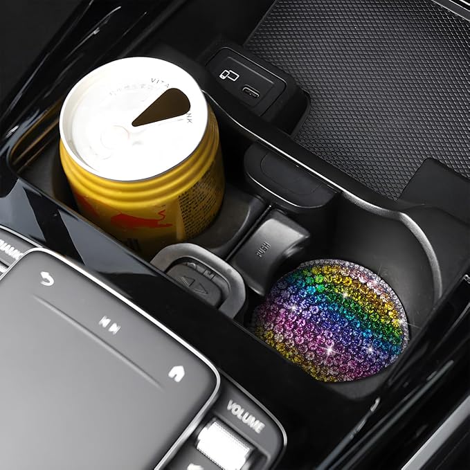 Bling Car Cup Holder Coaster, 2PCS 2.75 Inch Crystal Rhinestone Anti Slip Vehicle Drink Cup Mat for Women Girls, Auto Interior Embedded in Ornaments. Universal for SUV RV Truck (Strip)