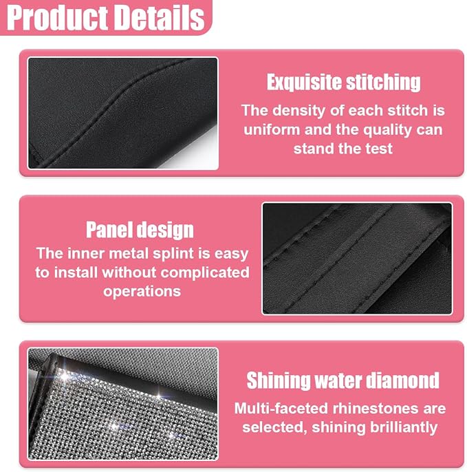 Bling Car Sun Visor Tissue Box Holder, PU Leather Auto Paper Towel Cover, Glitter Crystal Rhinestone Napkin Holder, Car Decoration Accessories for Women (Black/White)