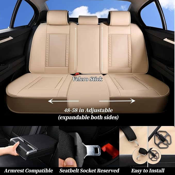 Coverado Car Seat Covers Full Set, Front Seat Cover and Back Seat Covers for Cars, Faux Leather Waterproof Seat Covers, Car Seat Protectors, Automotive Seat Covers Universal for Most Vehicles Beige