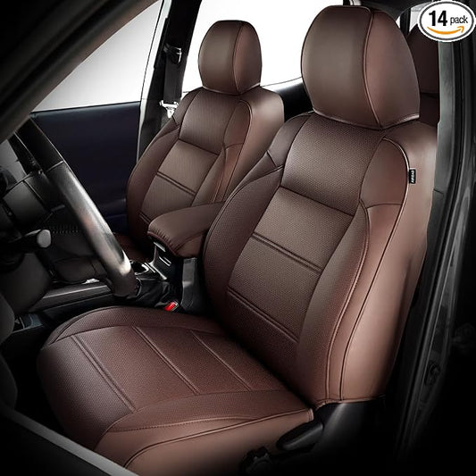 DrCarNow for Toyota Tacoma Seat Covers 2016-2023, Fit for Tacoma 3rd Gen Leather Pickup Seat Cover Crew Cab/Double Cab 2016 2017 2018 2019 2020 2021 2022 2023 Waterproof Full Set Accessories Brown
