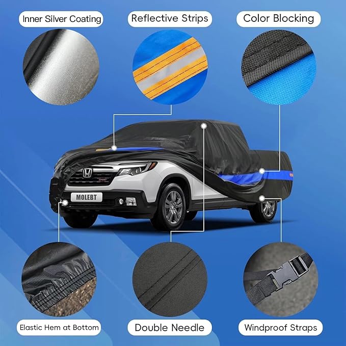 Pickup Truck Cover Waterproof All Weather, Full Exterior Truck Car Covers Snow Sun Protection, Fit Ford F-150 250 350,Chevy Silverado,GMC Sierra,Dodge RAM 1500 ect (up to 240 inch)