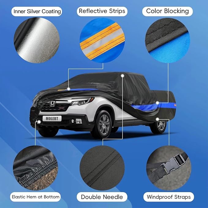 Pickup Truck Cover Waterproof All Weather, Full Exterior Truck Car Covers Snow Sun Protection, Fit Toyota Tacoma/Tundra, Chevy Silverado, GMC Sierra, Dodge RAM 1500 ect (up to 230 inch)