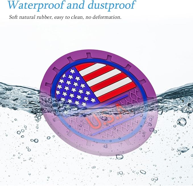 AUCELI 4 Pack Car Cup Holder Coasters, Colored American Flag US Flag Insert Car Cup Coaster, 2.75 Inch Anti Slip Shockproof Embedded Drink Mat, Vehicle Interior Decor Accessories