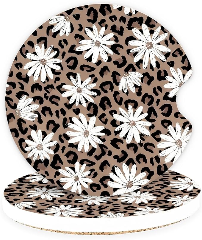 Ceramic Car Coasters – Absorbent Car Cup Holder Coaster Set for Women, Cute Aesthetic Car Accessories for Girls, 2 Pack (Sand Brown)