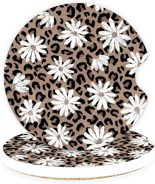 Ceramic Car Coasters – Absorbent Car Cup Holder Coaster Set for Women, Cute Aesthetic Car Accessories for Girls, 2 Pack (Sand Brown)
