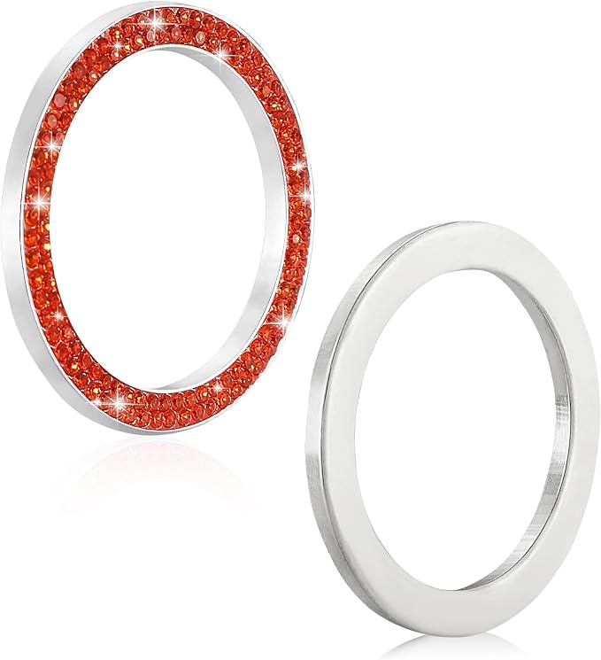 WINKA 2pcs Bling Car Engine Start Button Cover Diamond Crystal Push Start Stop Button Ring Sparkly Bling Ignition Button Cover Rhinestone Keyless Ignition Ring Universal Car Accessories (Navy Orange)