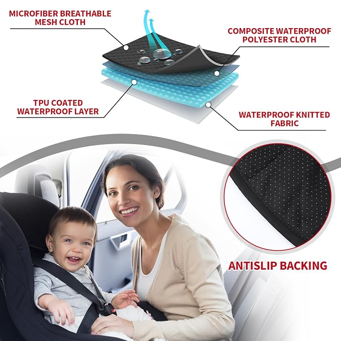 HunnmingRe 2 Pack Black Car Seat Protector for Potty Training Waterproof Piddle Pad Cover from Spillages Nappy Leaks Toilet Training Anti Slip Backing Strollers Carseat Liner for Toddlers Babies