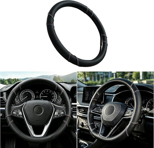 Microfiber Leather Steering Wheel Cover Universal 14.5-15 inch (Black) | Anti-Slip Lining, Breathable and Soft Material, Compatible with Most of Cars and Trucks