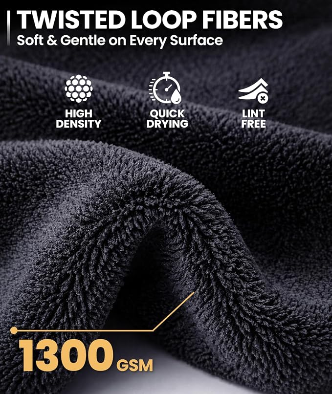 EVEO Car Drying Towel - (1300 GSM) XL Drying Towels Car Detailing - Car Microfiber Towel (36"x24") Microfiber Drying Towels for Cars Towels Drying, Car Wash Towels, Ultra Absorbent - Grey & Blue