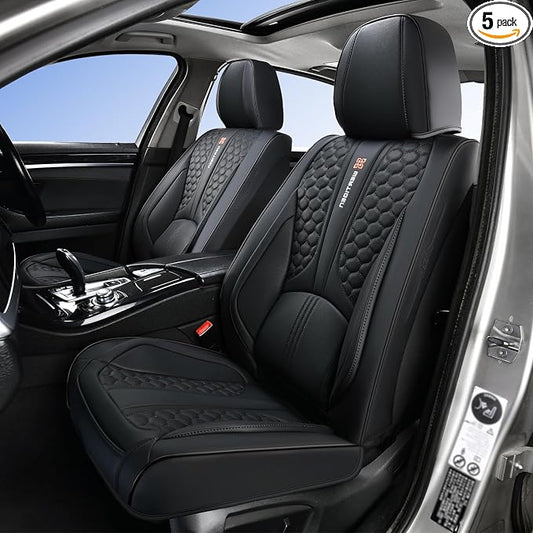 Black Universal Car Seat Cover, Waterproof Leather, Lumbar Support | Compatible with over 7,200+ Vehicle Models